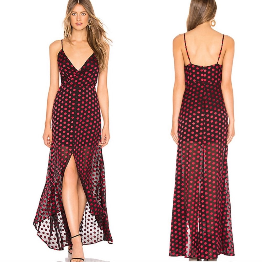 Lovers + Friends Angel Gown Red Black Polka Dot